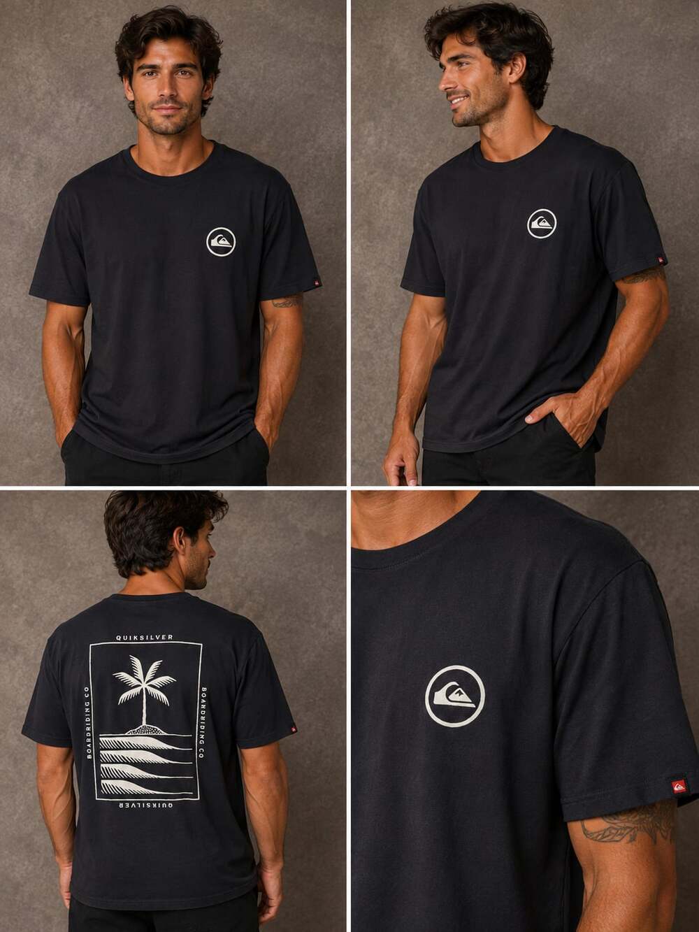 Quiksilver Men's Black Palm Tree & Waves Graphic Short Sleeve T-Shirt XL